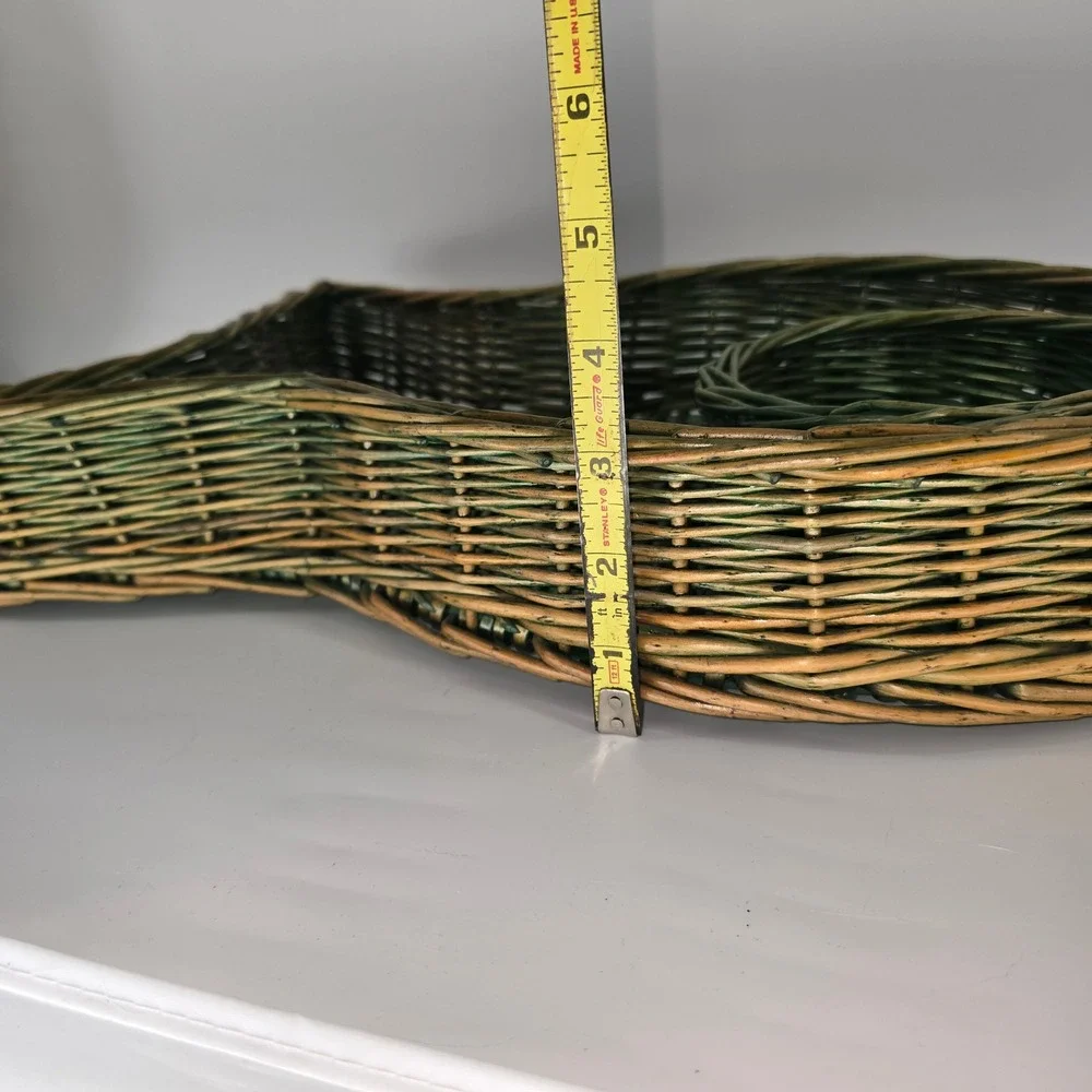 Vintage Woven Wicker Fish Shaped Serving Tray Green Charcuterie Platter 20 Inch